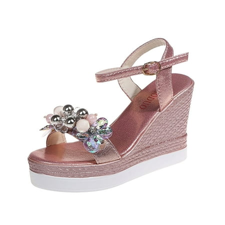 

WANYNG slippers for women Women Ladies Fashion Wedges Platforms Floral High Heels Shoes Sandals Women shoes Pink 40