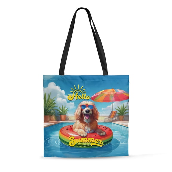 Hello Summer Afghan Hound Pool Day on Watermelon Float All Over Print 3D Canvas Tote Bag Dog Lover Reusable Handbag - 13008