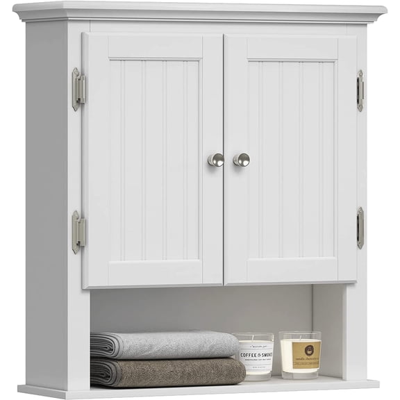 UTEX Bathroom Cabinet Wall Mounted, Wood Hanging Cabinet, Wall Cabinets with Doors and Shelves Over The Toilet for Bathroom,White