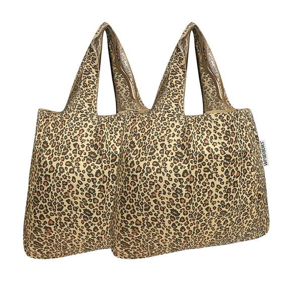 Wrapables Foldable Tote Nylon Reusable Grocery Bag (Set of 2), Leopard Print
