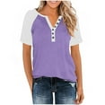 thumbnail image 7 of Ohufal V Neck Henley Blouses for Women Casual Summer Tops Raglan Short Sleeve Shirts T-shirt, 7 of 7