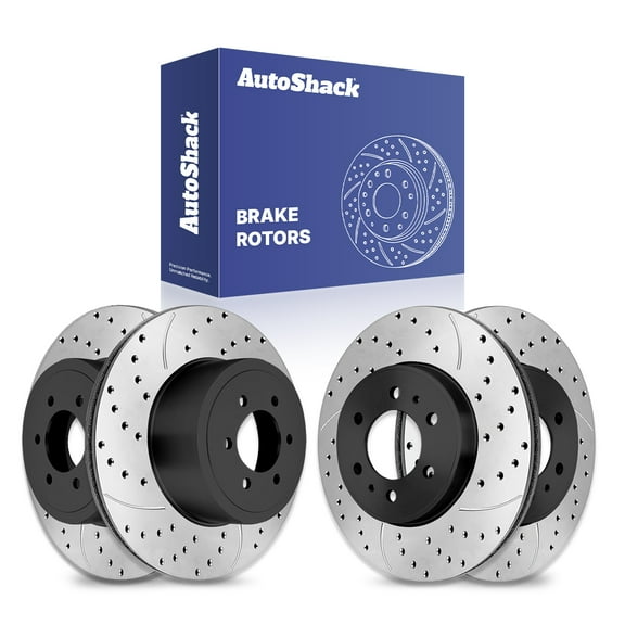 AutoShack Front Vented & Rear Vented Drilled & Slotted E-Coated Brake Rotors 4-PC Set Replacement for 2009 Ford F-150 ShadowGuard