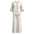 thumbnail image 4 of LEKODE Halter Neck Linen Set for Women 2 Piece Sets Ruffle Tops Pants Set Short Sleeves V Neck Lounge Sets for Women Flowy Set Plus Size Slim Fit Top Gauze Shirts Dressy Casual White L, 4 of 5
