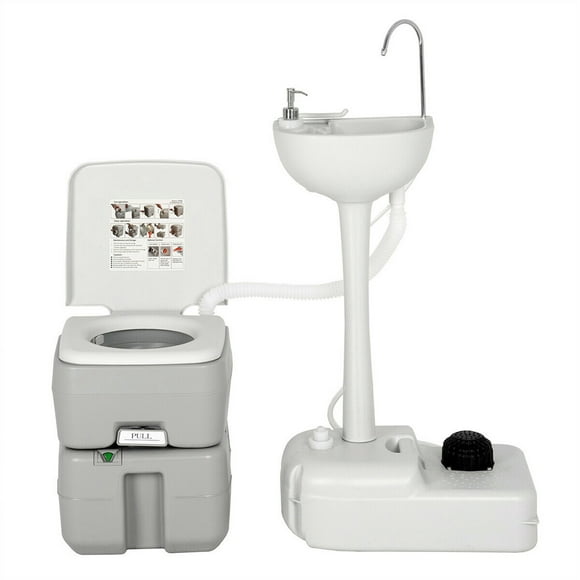 Gymax Évier Extérieur et Ensemble de Toilettes Potables Évier de 4,5 Gallons et Toilettes de 5,3 Gallons