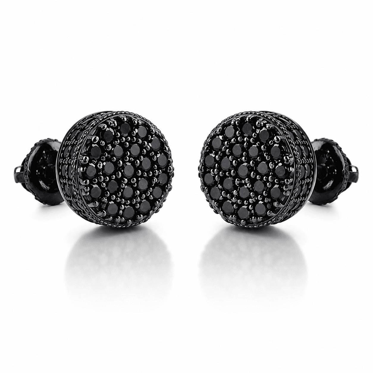 Divine Creation 1.20 Ct Round Cut Black Diamond Cluster Screw Back Mens Stud Earrings 14K Black Gold Plated 925 Sterling Silver