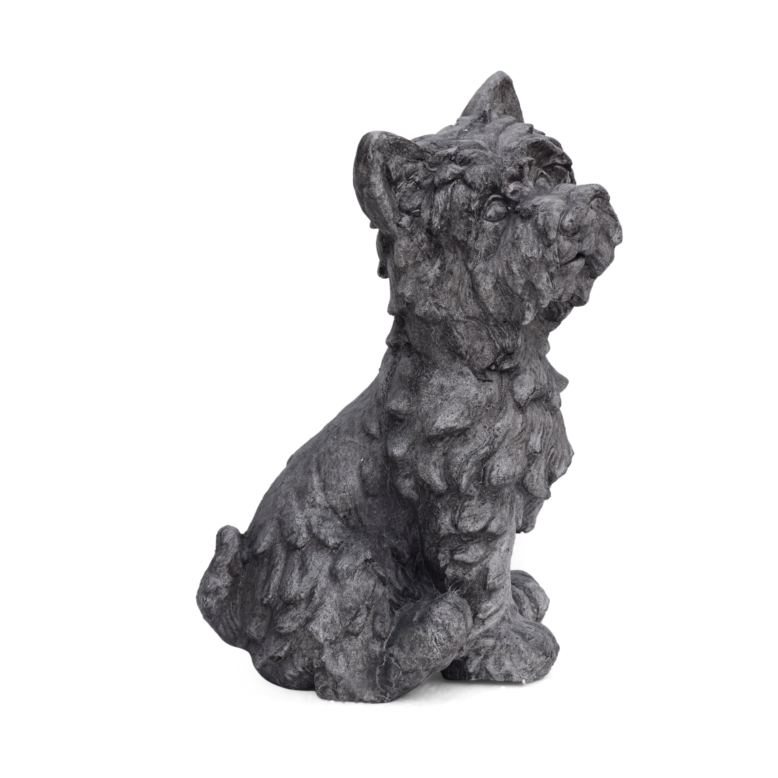 Kylen Outdoor Stone Terrier Dog Garden Statue, Antique Gray