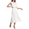thumbnail image 4 of INSPIRE CHIC Women's 2025 Tie Neck Dress Midi A-Line Sleeveless Pleated Dress S White, 4 of 5