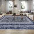 thumbnail image 3 of 9x12 Large Modern Blue Area Rug Distressed Bordered Rug Soft Non Shedding Floor Carpet, Geometric Rug, Washable Non Slip Rug, Low Pile Indoor Area Rug for Living Room, Bedroom, 3 of 20