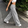 thumbnail image 6 of Lenpel Womens Plaid Pants Casual Loose Lightweight Drawstring Elastic Waist Trousers Comfy Wide Leg Lounge Pants, 6 of 7