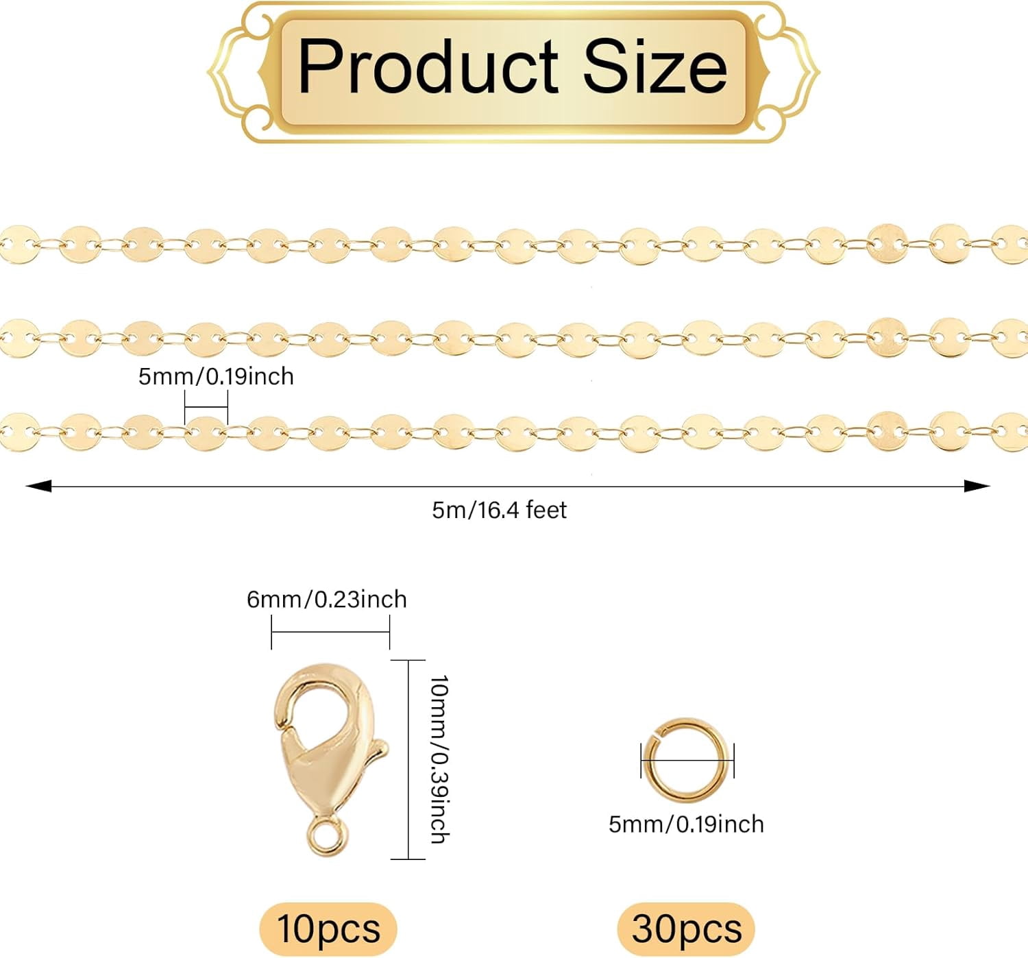 1set Necklace Kits Including 304 Stainless Steel Link Chains Brass Lobster Claw Clasp & Open Jump Rings Golden 5x0.5mm 5m