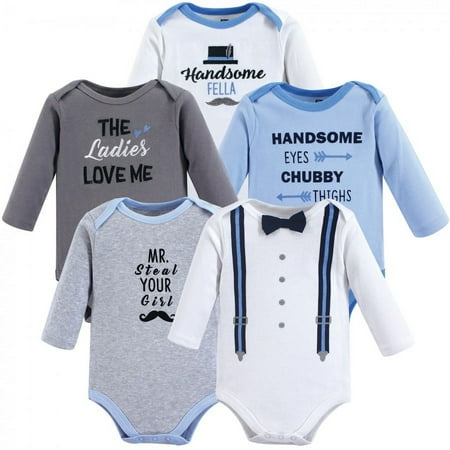 UPC: 0660168559927 | Hudson Baby Infant Boy Cotton Long-Sleeve Bodysuits 5pk  Handsome Fella  9-12 Months