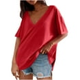 thumbnail image 3 of Ropa urbana para mujer,Blusa tipo túnica de manga corta con cuello en V para mujer, de poliéster, holgada, de color liso, informal, para uso diario, sopatenor, 3 of 9