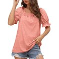thumbnail image 2 of Blusa de manga corta, color puro, holgada, suave y transpirable, ideal para la oficina, color rosa M Camiseta de manga abullonada para mujer, 2 of 6