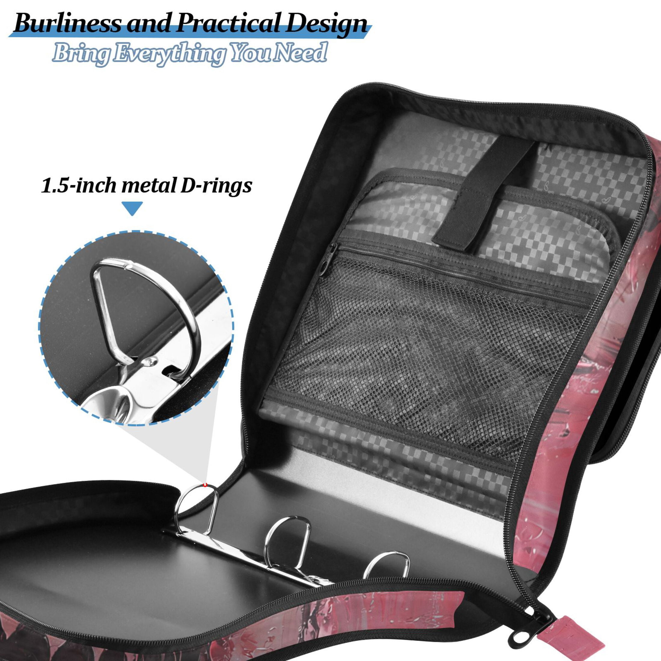 3 Ring Zipper Binder with Shoulder Strap Waterproof Trapper Keeper 2 Inch D-Ring 500 Sheets Capacity Aggressive Shark