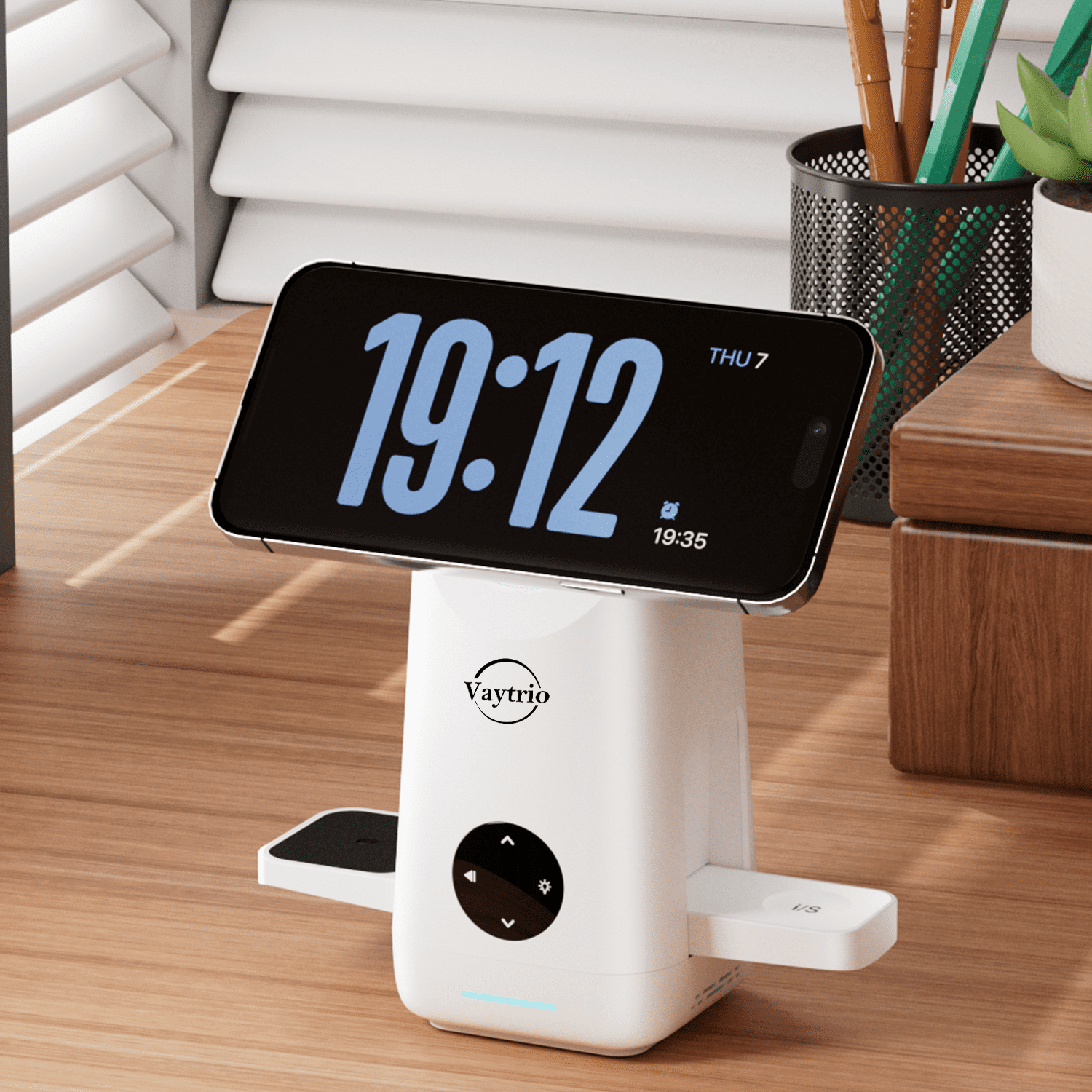 Vaytrio 3 in 1 Charging Station for Apple - Qi2 Certified, 15W, Magnetic Rotating Wireless Charger Stand for iPhone 16-12 / Apple Watch / Airpods Series (Charger & USB-C Included)