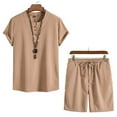 thumbnail image 1 of Weiqiqre Men's 2 Piece Outfits Linen Set Short Sleeve Shirt Top and Drawstring Waist Vacation Short Sets, 1 of 5