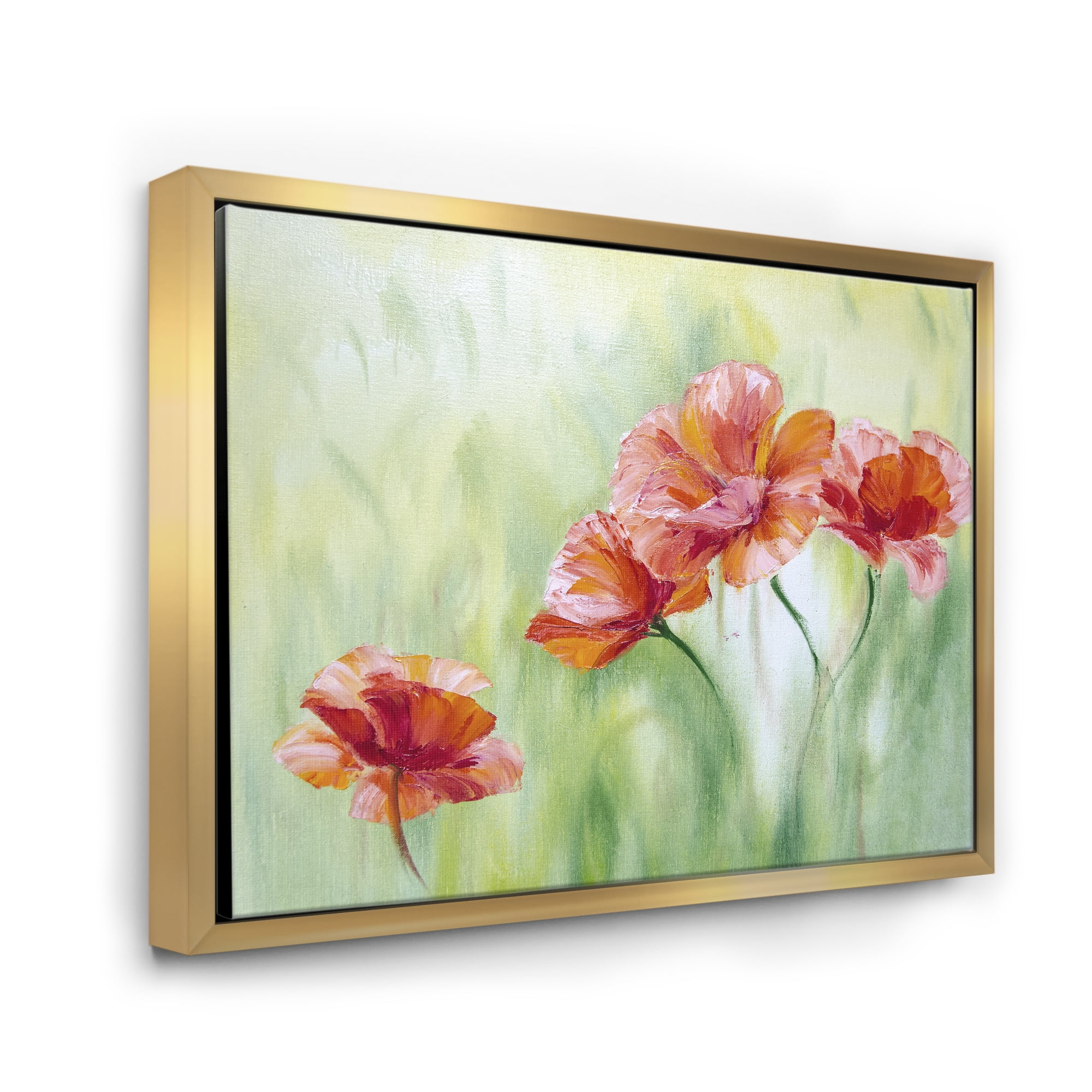 Red Blossoming Poppies Over Wild Green I 32 in x 24 in Framed Painting Canvas Art Print, by Designart