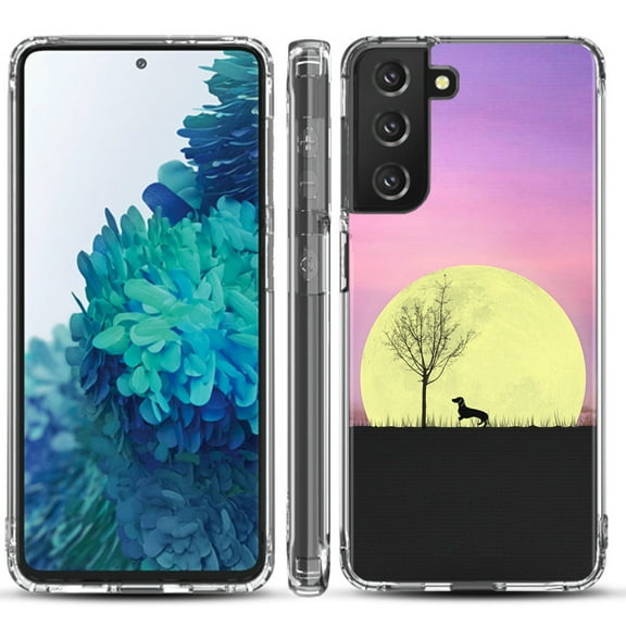 Shockproof Hybrid Bumper Phone Case for Samsung galaxy S21  5G / S21 Plus 5G, by OneToughShield ® - Moonlight Dachshund