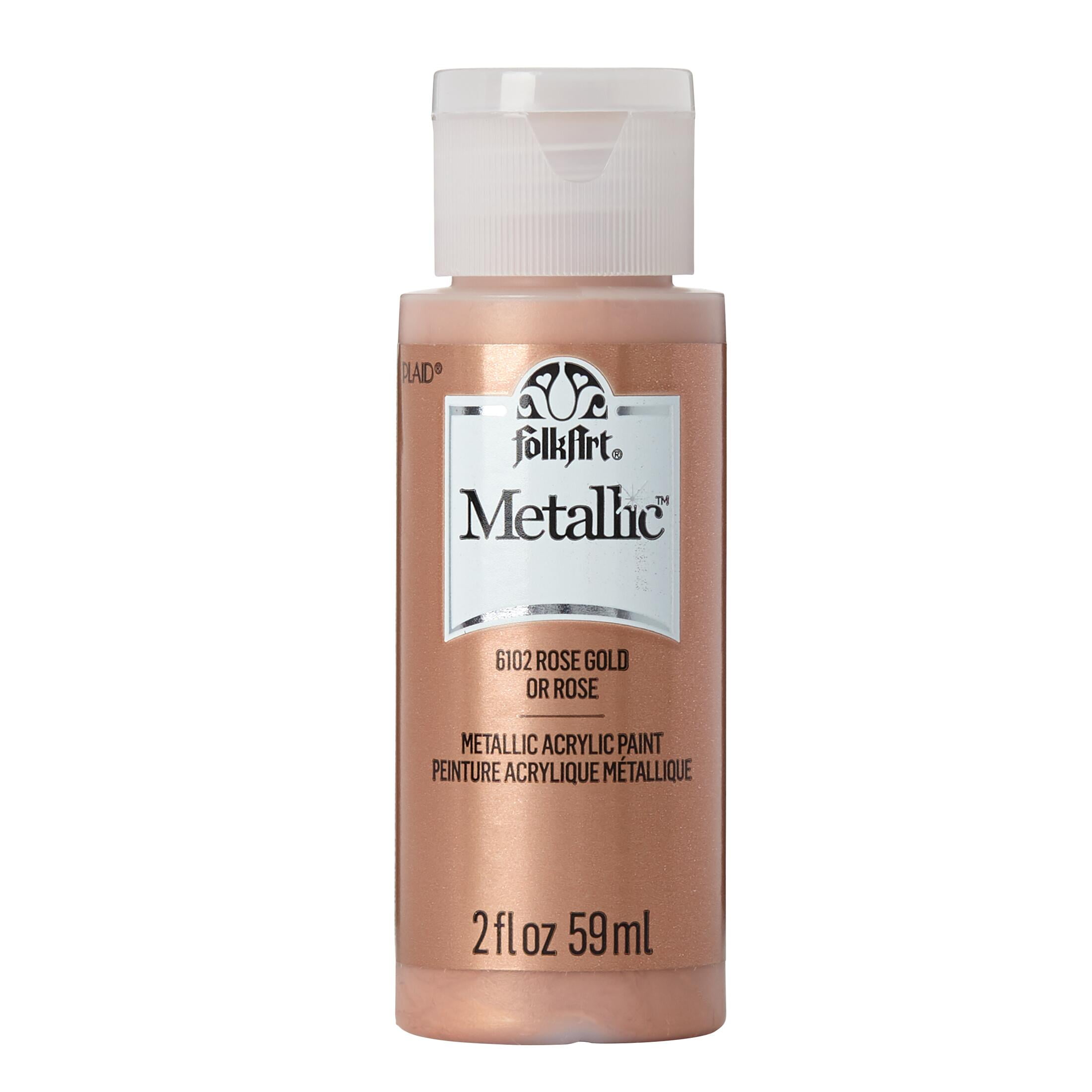 (3 pack) FolkArt Metallic Acrylic Craft Paint, Metallic Finish, Rose Gold, 2 fl oz