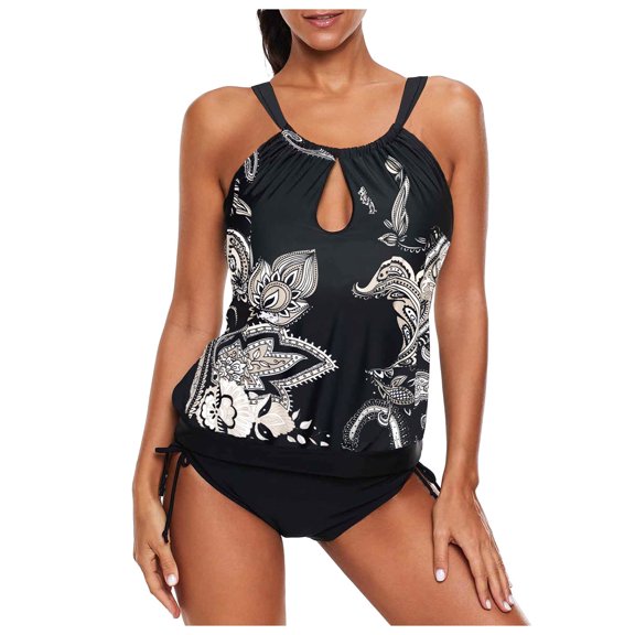 DOPI Summer Women's Bow Tie Printed Beach Style Sexy Swimsuit and Shorts