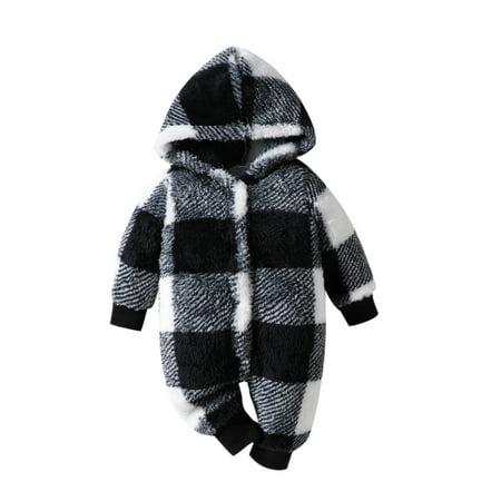 

Fozruso Boys Girls Long Sleeve Plaid Prints Hooded Romper Warm Jumpsuit Sizes 3-6 Months
