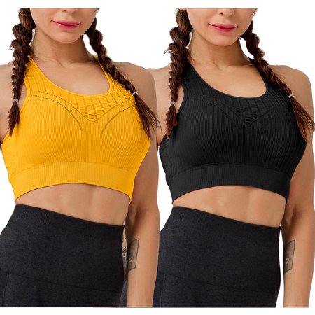 

2 Pack Racerback Workout Support Cami bra for women High Impact Sports Bra for Women Black+Yellow L