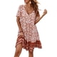 thumbnail image 1 of Gibobby Vestido casual de verano para mujer Vestido de mujer con cuello en V, manga corta, estampado floral, vacaciones en la playa, vestidos de estilo rural, (Rojo,XL), 1 of 5