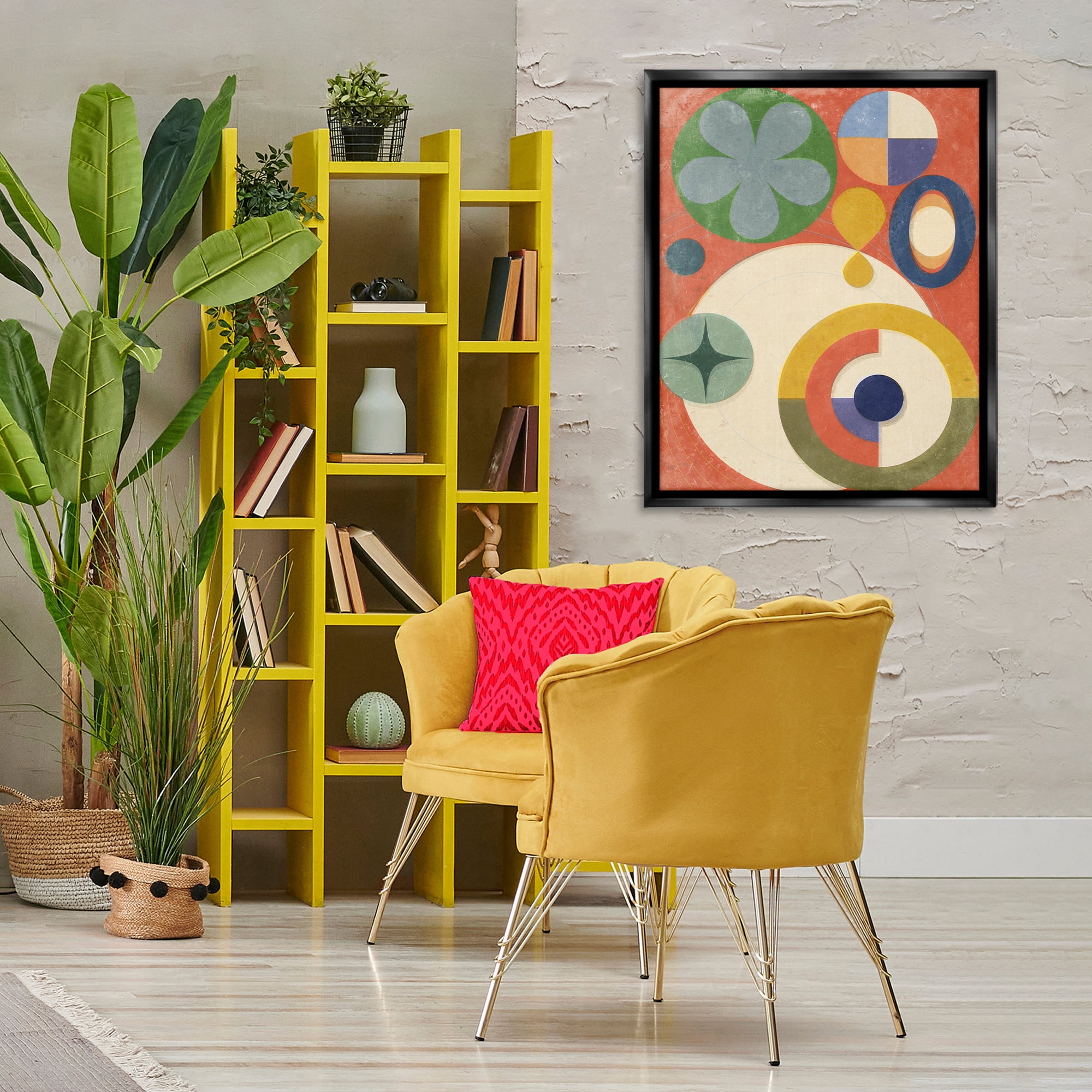 Stupell Industries Retro Overlapping Shapes Abstract Painting Black Floater Framed Canvas Art Print Wall Art, 25 x 31