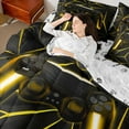 thumbnail image 4 of Castle Fairy Kids Teens Boys Abstract Gamepads Gamer Twin Bedding Sets 7-Piece,Geometric Plaid Futuristic Cubes Bedding Comforter Set Microfiber,Black Yellow Breathable Sheet Sets, 4 of 8