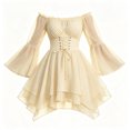 thumbnail image 4 of Lmueinov Womens Halloween Dresses Lightweight Off Shoulder Lace Up Corset Waist Flare Long Sleeve Dress for Womens Trendy Asymmetrical Hem Short Dress, 4 of 5