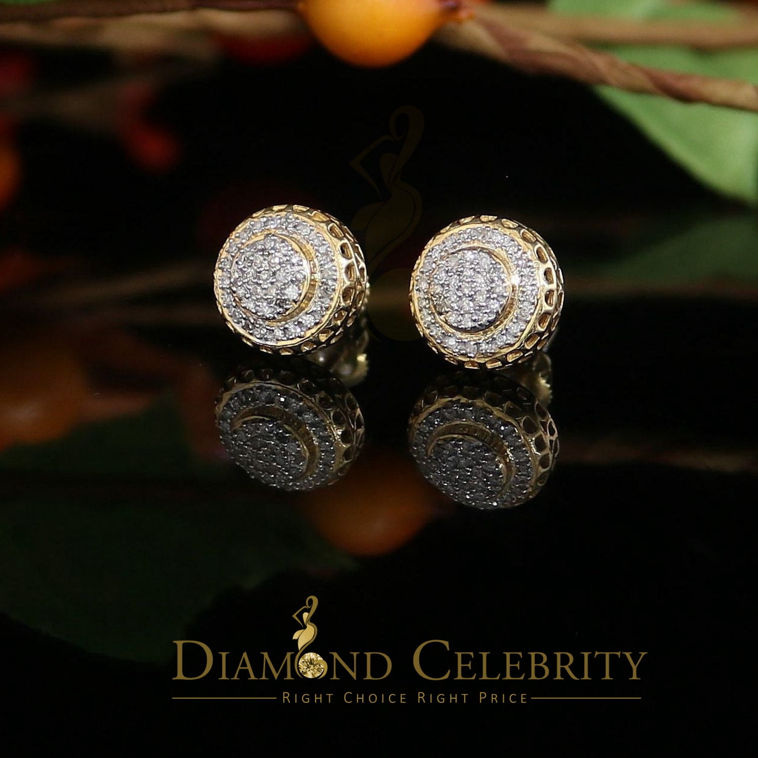 Diamond Celebrity's 925 Sterling Silver 0.20ct Diamond For Women's/ Men's Yellow Stud Round Earrings