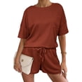 thumbnail image 2 of Lumtrix Two Piece Sets for Women Dressy Casual Ribbed Knit Short Sleeve Top Matching Shorts Lounge Set 2026 Summer Outfits Vermilion 2XL, 2 of 4