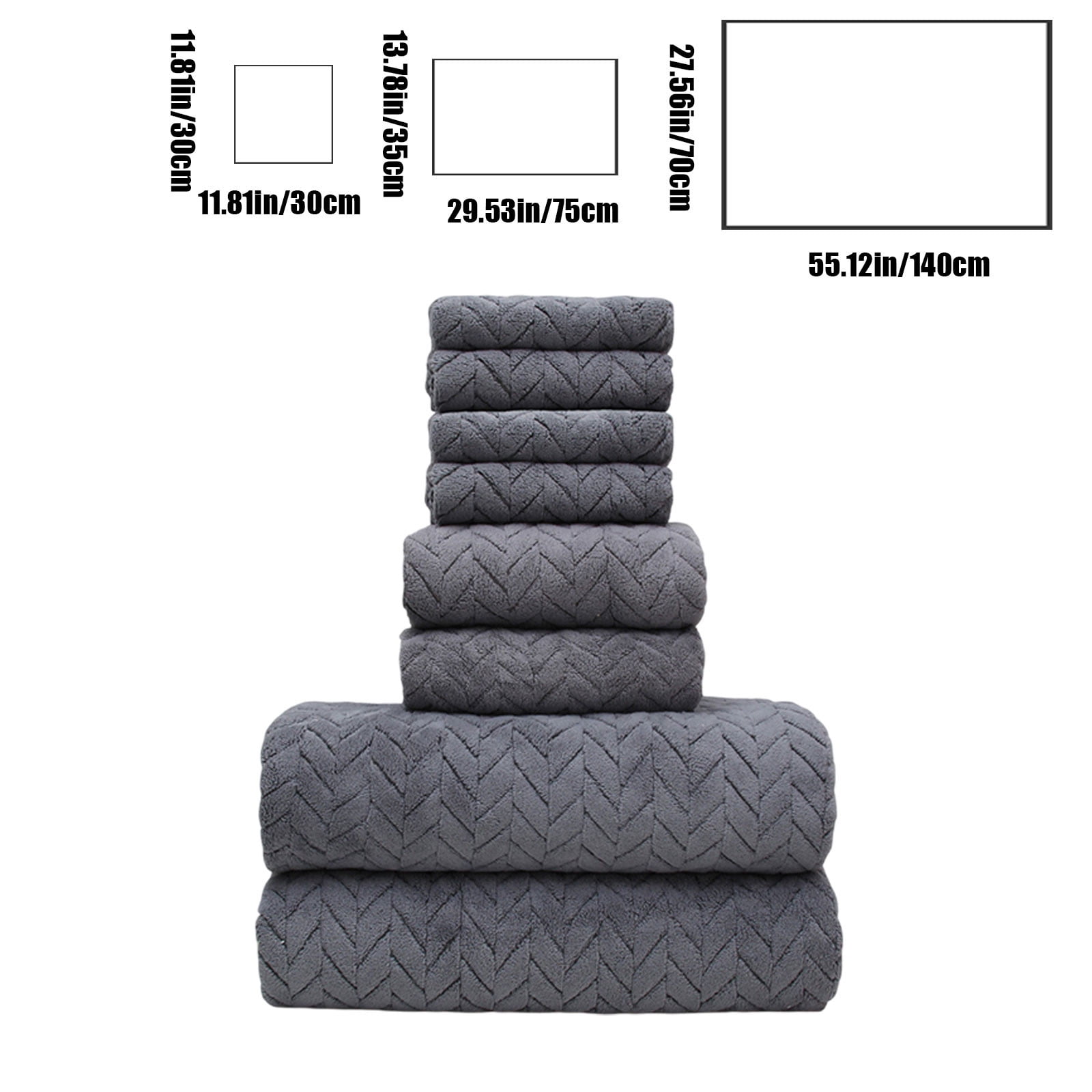 Hiroekza 8-Piece Coral Fleece Bath Towels Set for Bathroom 100% Cotton Towel Set Includes 2 Bath Towels 2 Hand Towels 4 Washcloths for Shower, Spa, Hotel & Home Bathroom Essentials Black