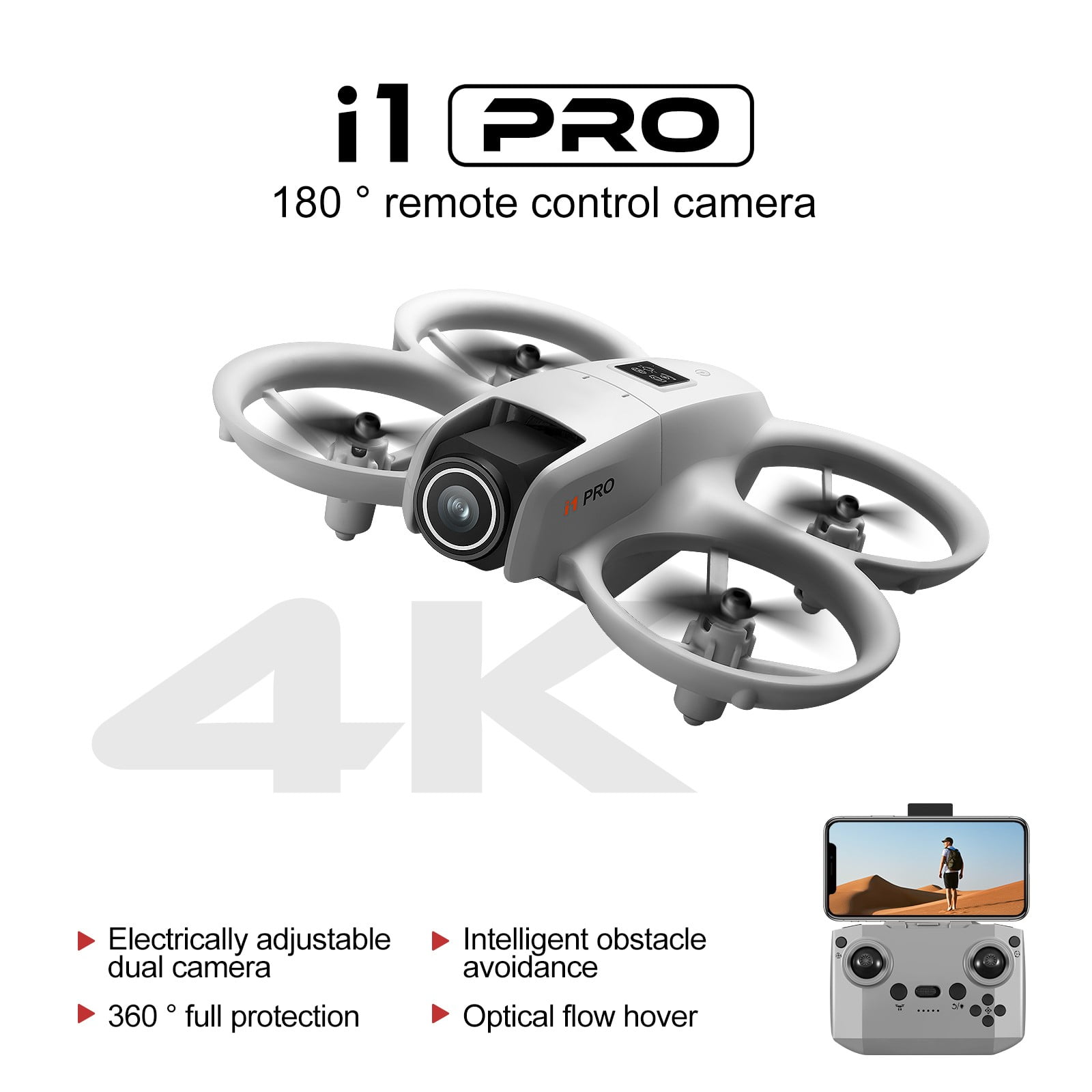 Mini Drone with HD Camera, RC Quadcopter with 360° Flip, Obstacle Avoidance, 180° Adjustable Camera, One Key Take Off/Land, Optical Flow Position, 2 Batteries