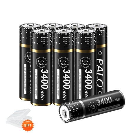 Palogreen AA Rechargeable Battery 8-Pack 1.5V Lithium Double A Batteries 3400mWh with Battery Case fot Solar Light