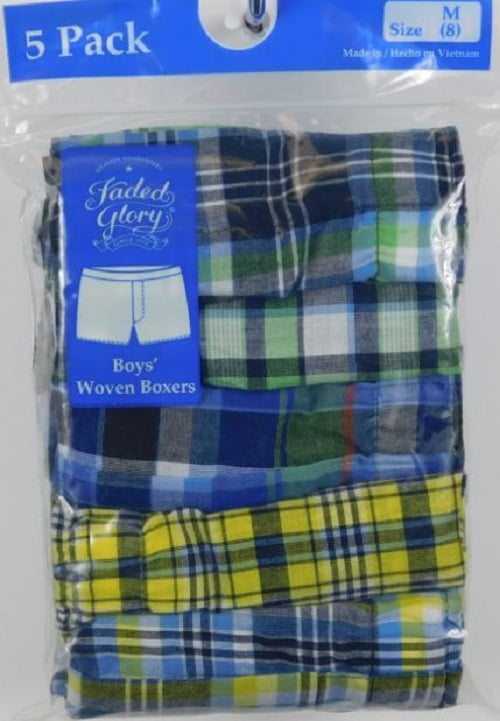 New Faded Glory Boys Woven Boxers 5 Pack Plaid Size M 8 Underwear Shorts 