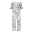 thumbnail image 4 of Soldes Aujourd'hui Liquidation Iumwxz Pyjamas Décontractés Fluides Tenues d'Été pour Femmes Teinture sur Nœuds Graphique Col Rond Manches Courtes Taille Élastique Pantalons Raccourcis Ensembles pour Vacances, 4 of 6