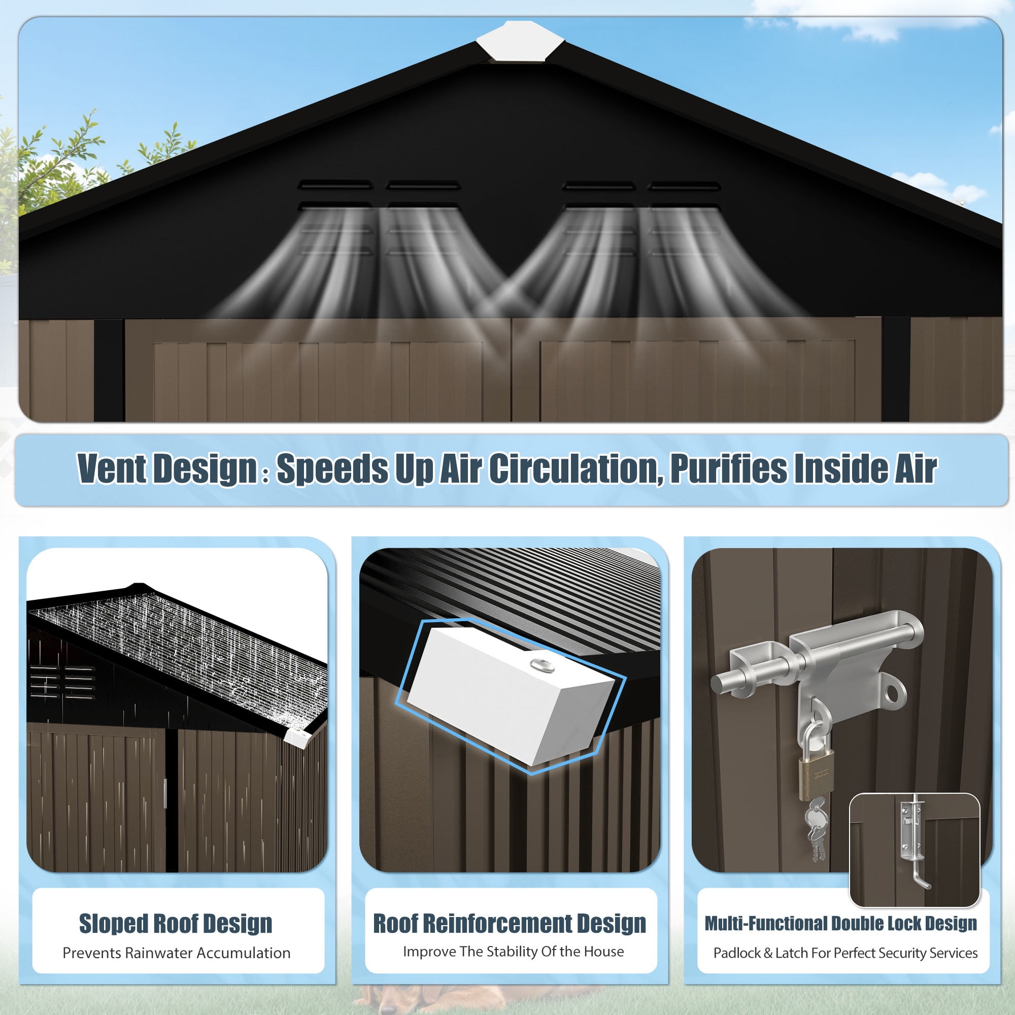 Outdoor Storage Shed, All Weather Metal Shed, Aluminum Frame, Waterproof, Durable, Garden, Backyard, Lawn Tool Shed