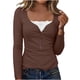 thumbnail image 2 of Mujeres Básicas Manga Larga Tops Encaje Patchwork de Punto Blusa, Slim Fit Cuello U Base Camisa para Primavera Invierno, 2 of 9