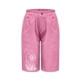 thumbnail image 7 of JUSLIO Women's Shorts,High Waist 5" Mid-Length Shorts,Faux Linen Plus Size Lightweight with Pockets,Pink,Size XXL, 7 of 7