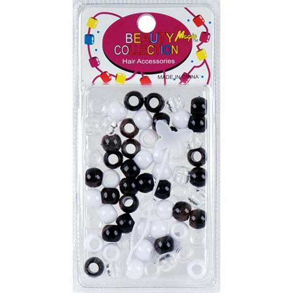 BEAUTY COLLECTION - Small Round Hair Bead 70PCs BLACK/CRYSTAL/WHITE