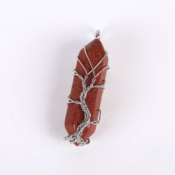 NAMZI Life Tree Necklace Pendant Men's and Women's Necklaces Jewelry Pendant Handmade, Natural Crystal Hexagonal Column Pendant Wrapped with Thread Life Tree Necklace Pendant Jewelry (Red Brown)