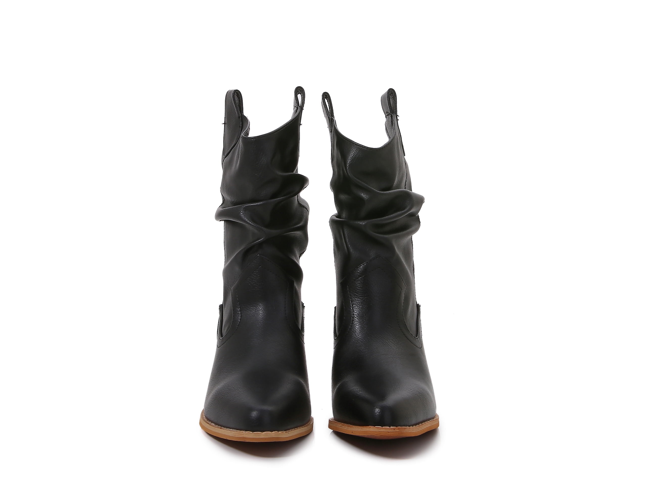 Premium PU Leather Wooden Heel Long Chelsea Boots (Black, 6)