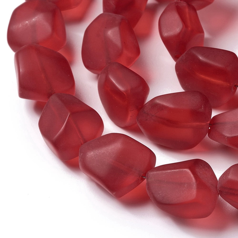 Transparent Frosted Glass Beads Strands Nuggets FireBrick 15x12x9.5mm Hole: 1mm about 40pcs/strand 23.62''(60cm)