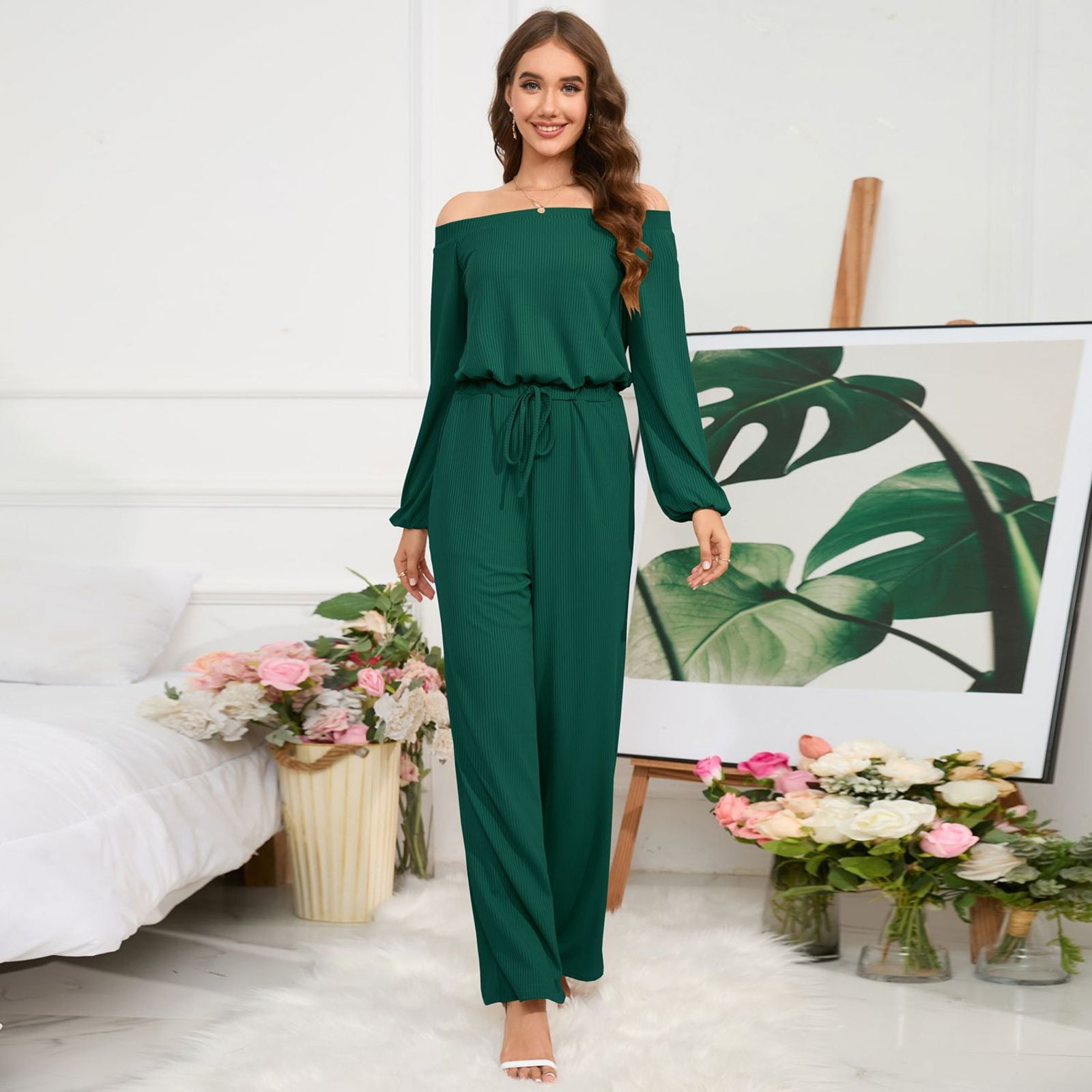 SWSMCLT Women's Long Sleeve Jumpsuits Off Shoulder Jump Suit