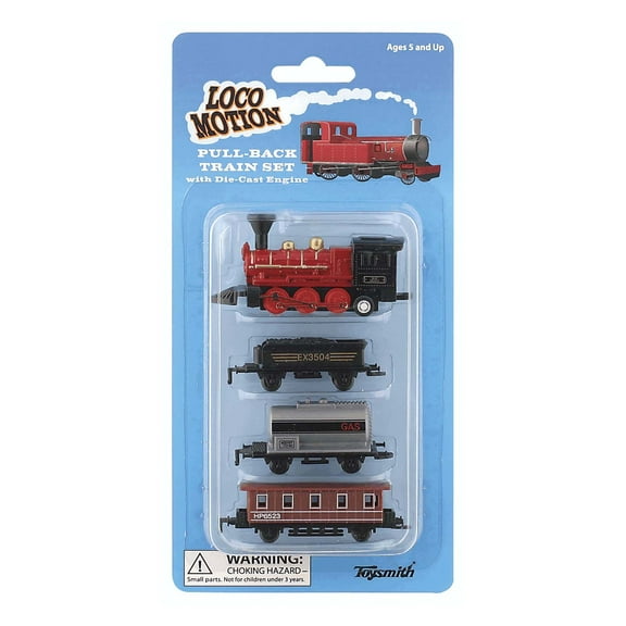 Toysmith Loco Motion Mini Pull-Back Train Set w/ Die-cast Engine (Assorted Styles)