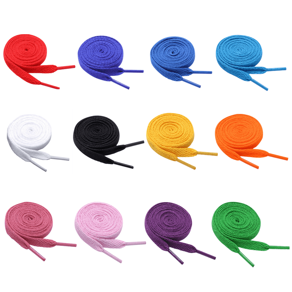 12 Pairs Shoe Laces Flat Coloured Trainer Boot Shoes Short Long Thin