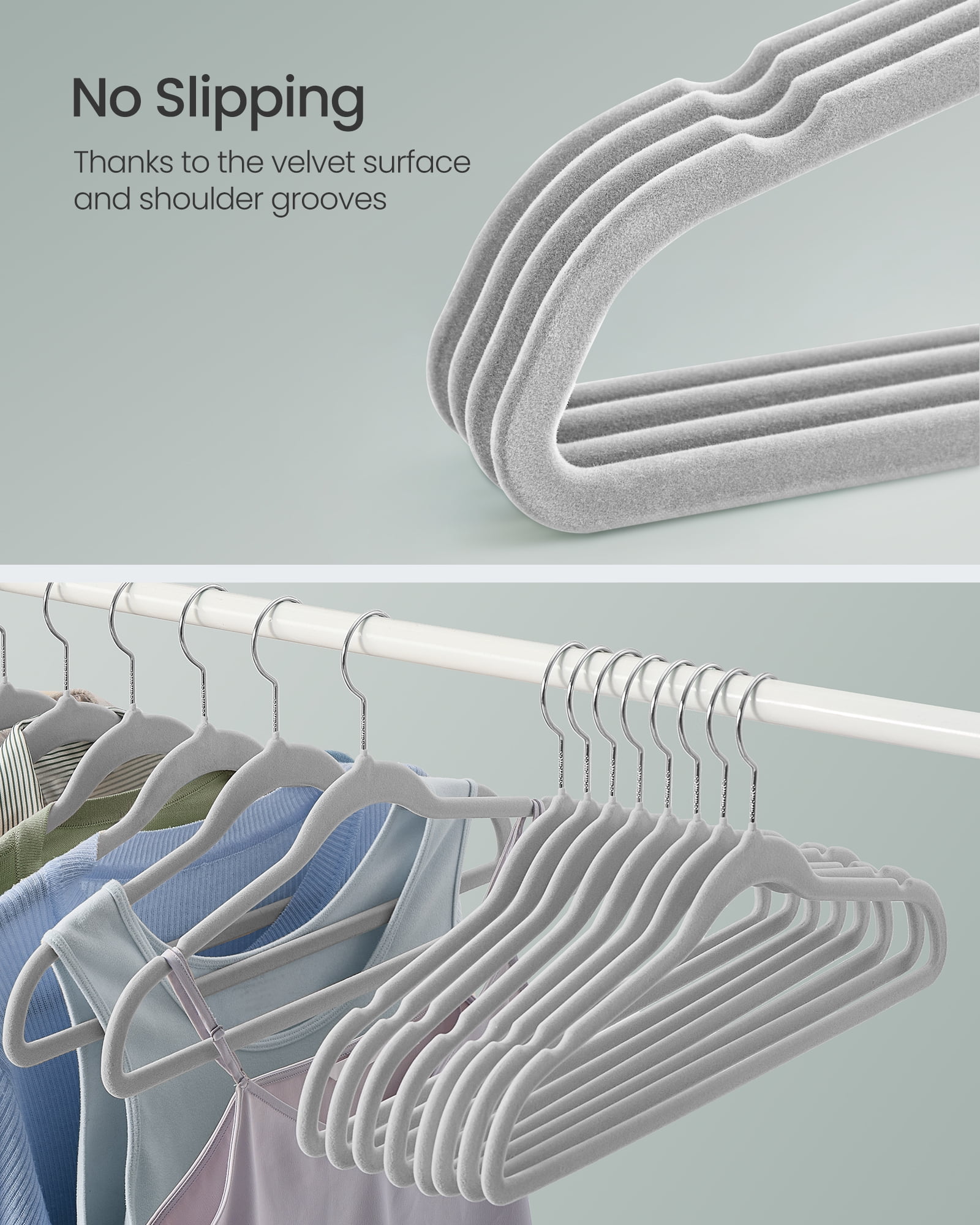Velvet Hangers 100 Pack, Non-Slip Clothes Hangers with Silver-Colored Swivel Hooks, Slim Space-Saving for Closet, Heavy-Duty, Black