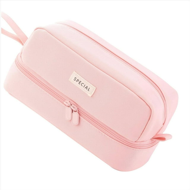 Estuche Grande para Lápices de Gran Capacidad, Estuche para Bolígrafos con 2 Compartimentos para Niñas, Niños, Adolescentes, Estudiantes, Adultos, Rosa
