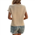 thumbnail image 3 of Tops de Verano para Mujer, Moda Informal, Color Liso, Cuello Redondo, Encaje, Corta, Estilo Urbano Clásico, Caqui, XL, 3 of 8